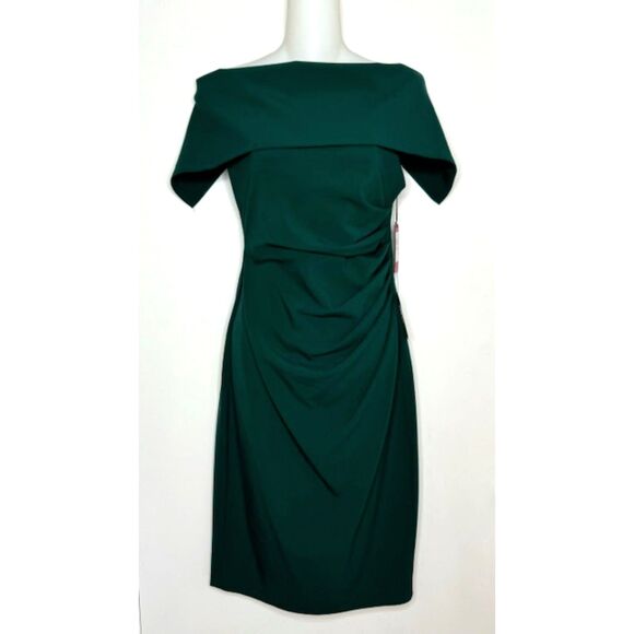 VINCE CAMUTO GREEN OFF THE SHOULDER BODY CON RUCHED DRESS SIZE 6 NWT $148 - Picture 1 of 16